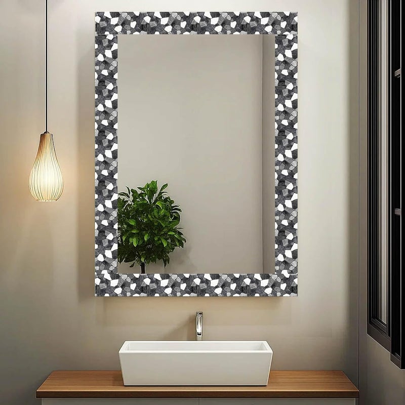 IVN Wallpaper Border Black White Stone Pattern Design 4x196 Inch Peel and Stick Wallpaper Border for Mirror Frame Bathroom Laundry Room Pool Area Living Room Wall Decor - Image 4